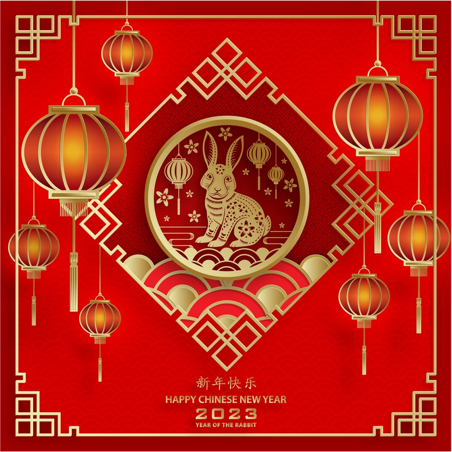 2023兔年中国风新年春节剪纸风节日宣传插画海报背景展板AI素材【065】